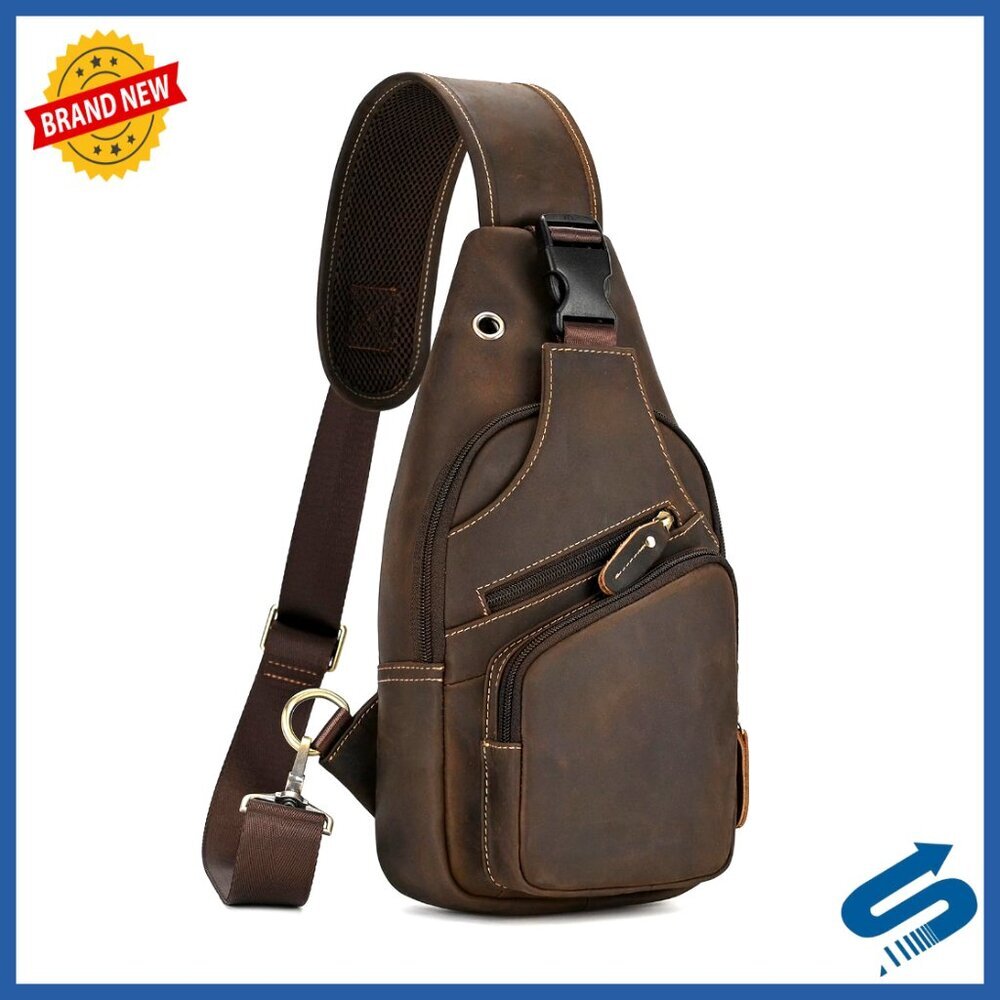 Genuine Leather Sling Bag Crossbody Backpack Multi Pocket Travel Casual